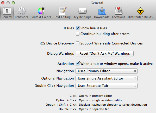 Xcode Tabbed Editing Prefs