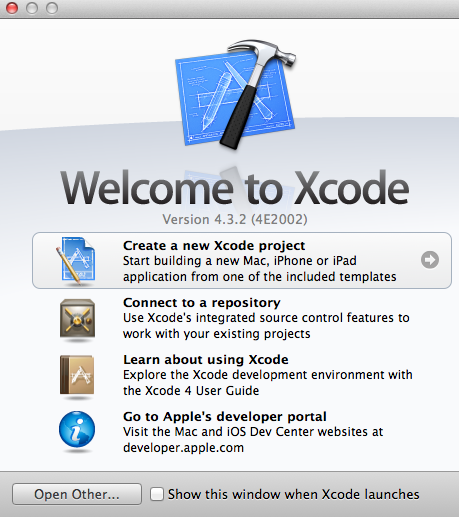 Xcode Welcome Window Cropped